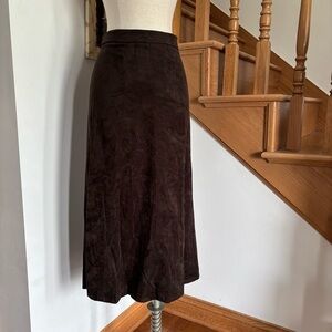 Vintage Brown Suede Western Midi Fit and Flare Skirt